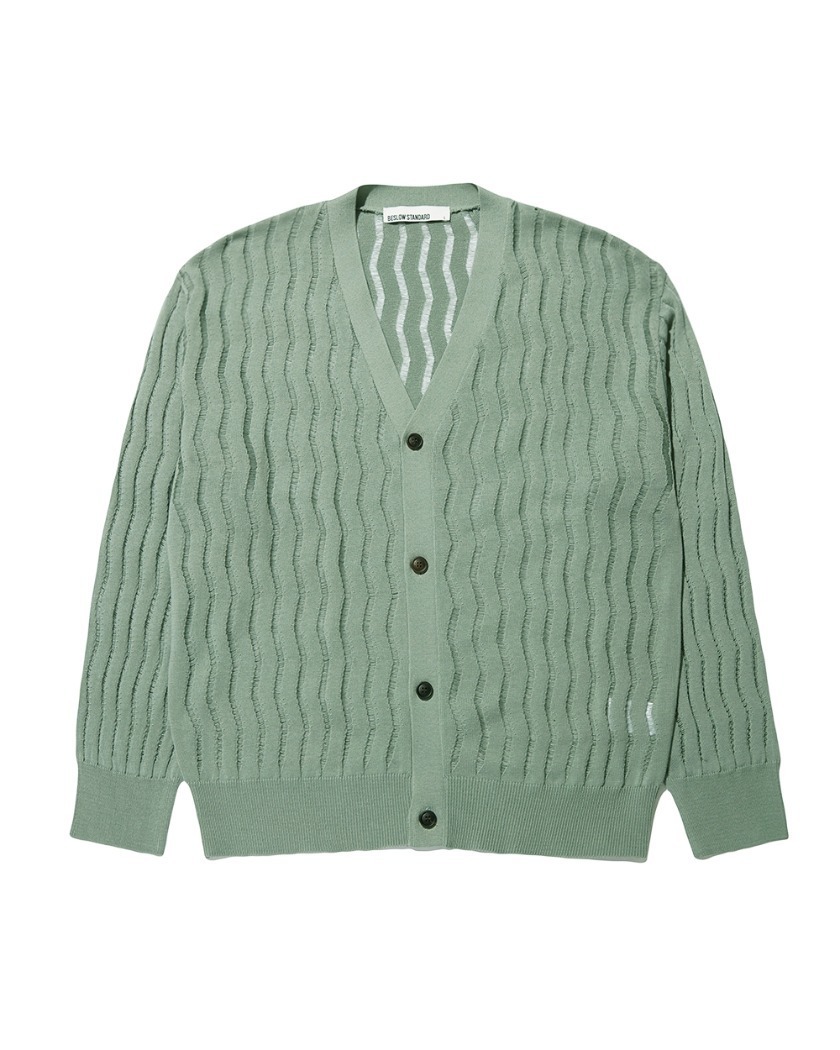 22SS MESHED V NECK CARDIGAN DUSTY GREEN