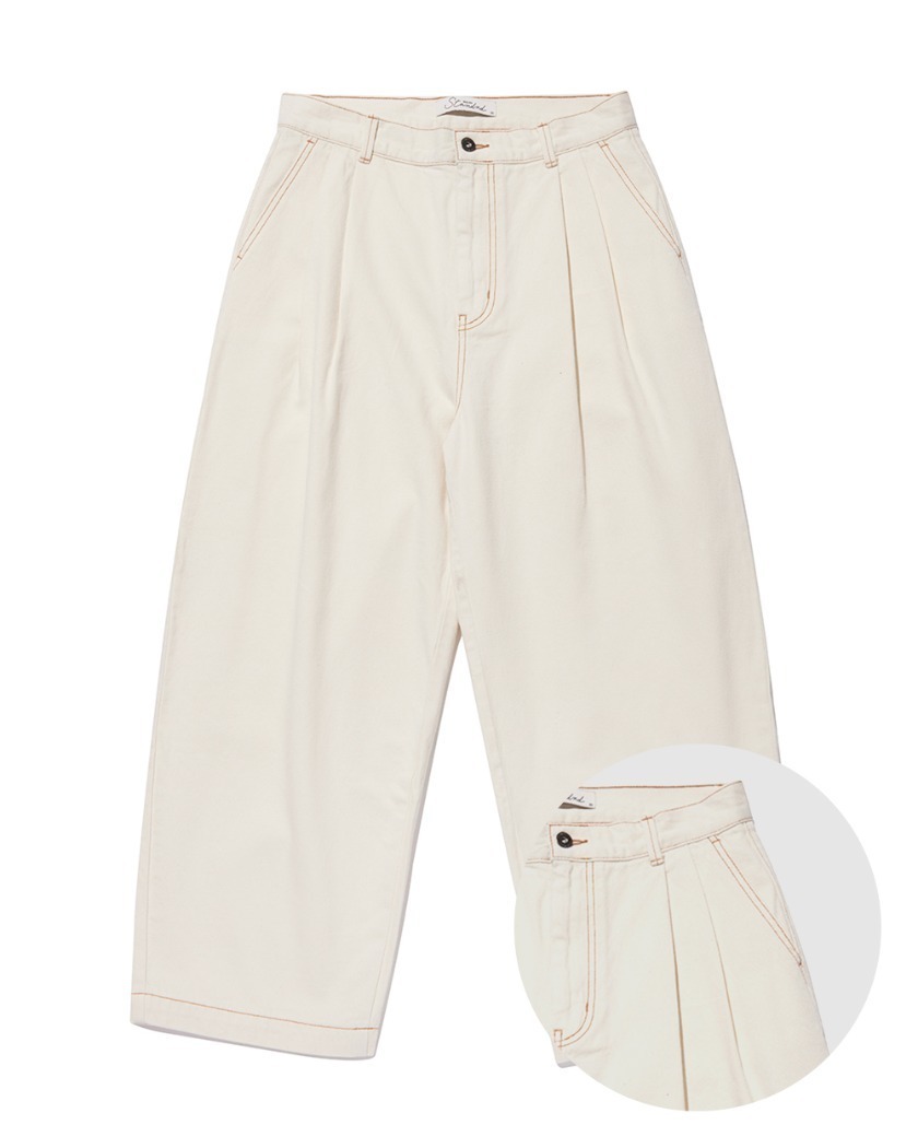 TWO TUCK CURVED STITCH DENIM PANTS IVORY