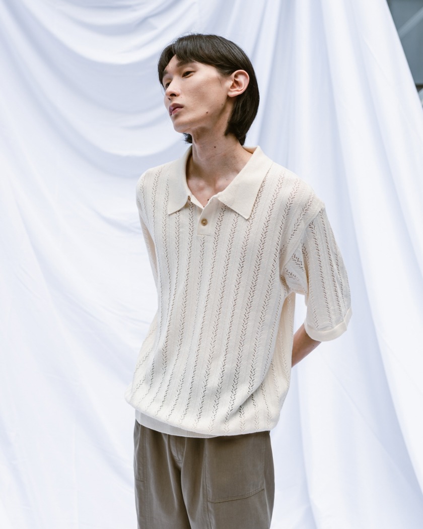 22SS MESHED HALF SLEEVE KNIT PIQUE IVORY