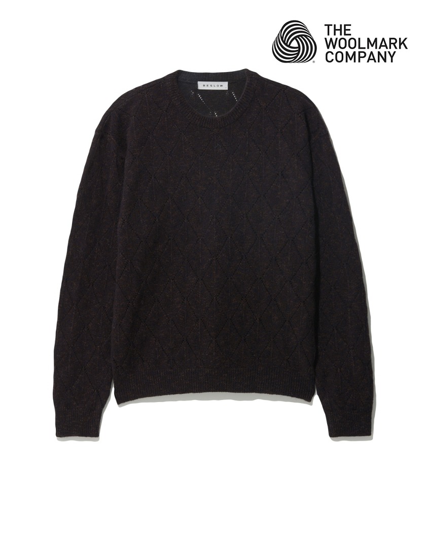 22FW THE WOOLMARK COMPANY MOHAIR ARGYLE PUNCHING KNIT DARK BROWN