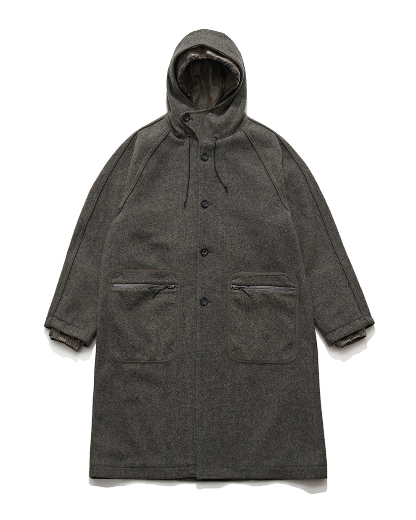 22FW UNAFFECTE LAYERED HOODED COAT OLIVE GREY
