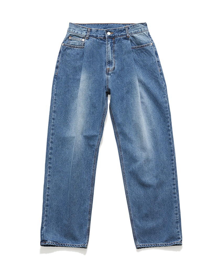 23SS UNAFFECTED ONE TUCK WIDE DENIM MIDDLE BLUE