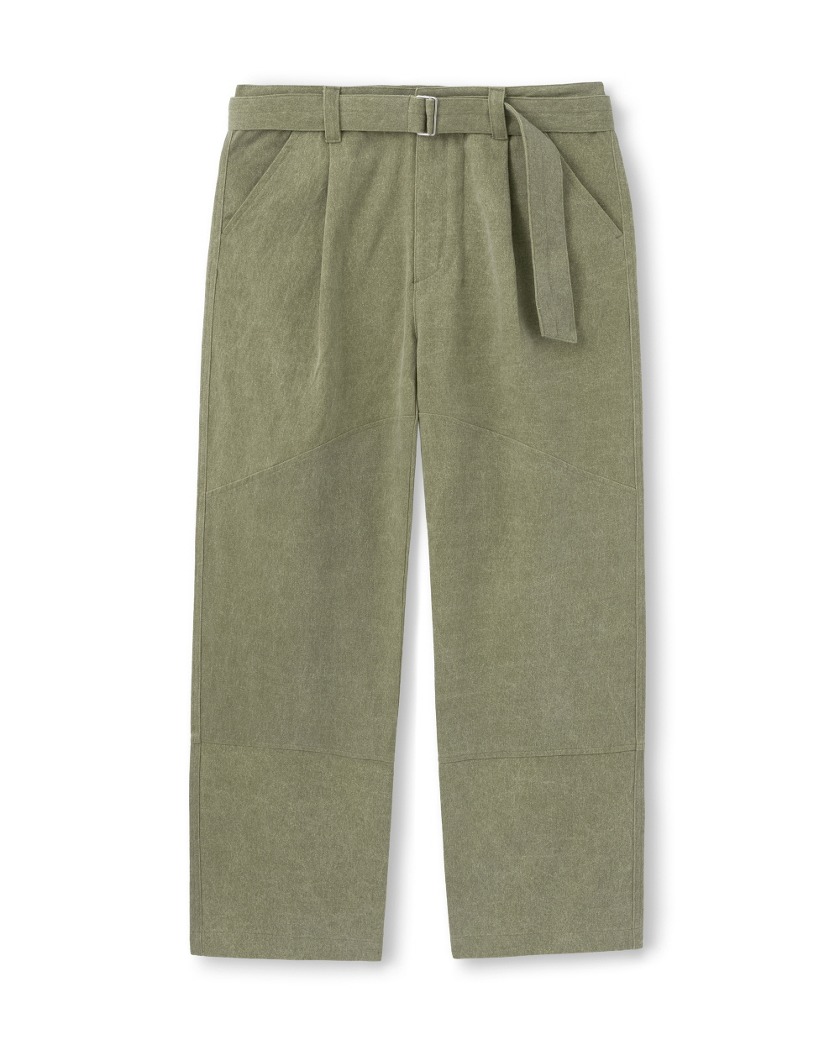 23SS ONE TUCK WASHED BELTED PANTS DUSTY GREEN