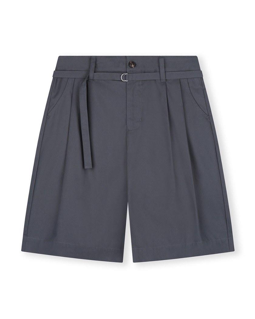 23SS THREE TUCK BELTED SHORTS BLUE GREY
