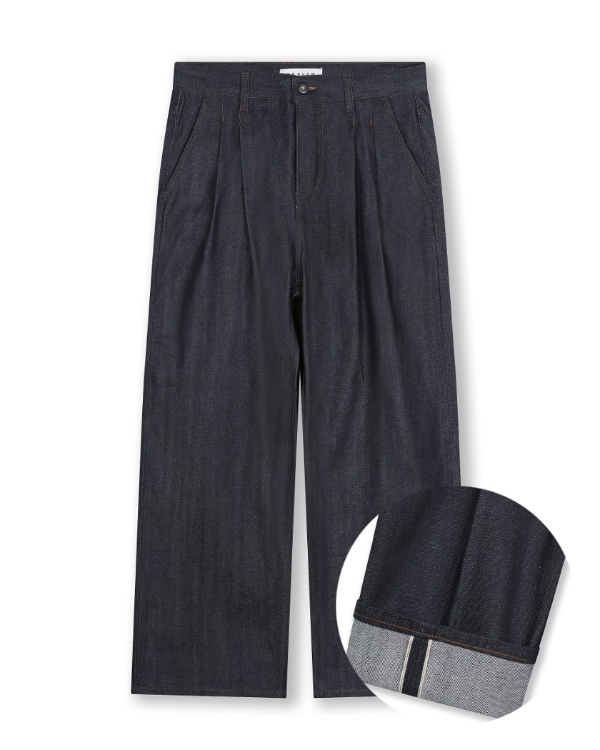 WIDE FIT TWO TUCK SELVAGE DENIM PANTS_INDIGO