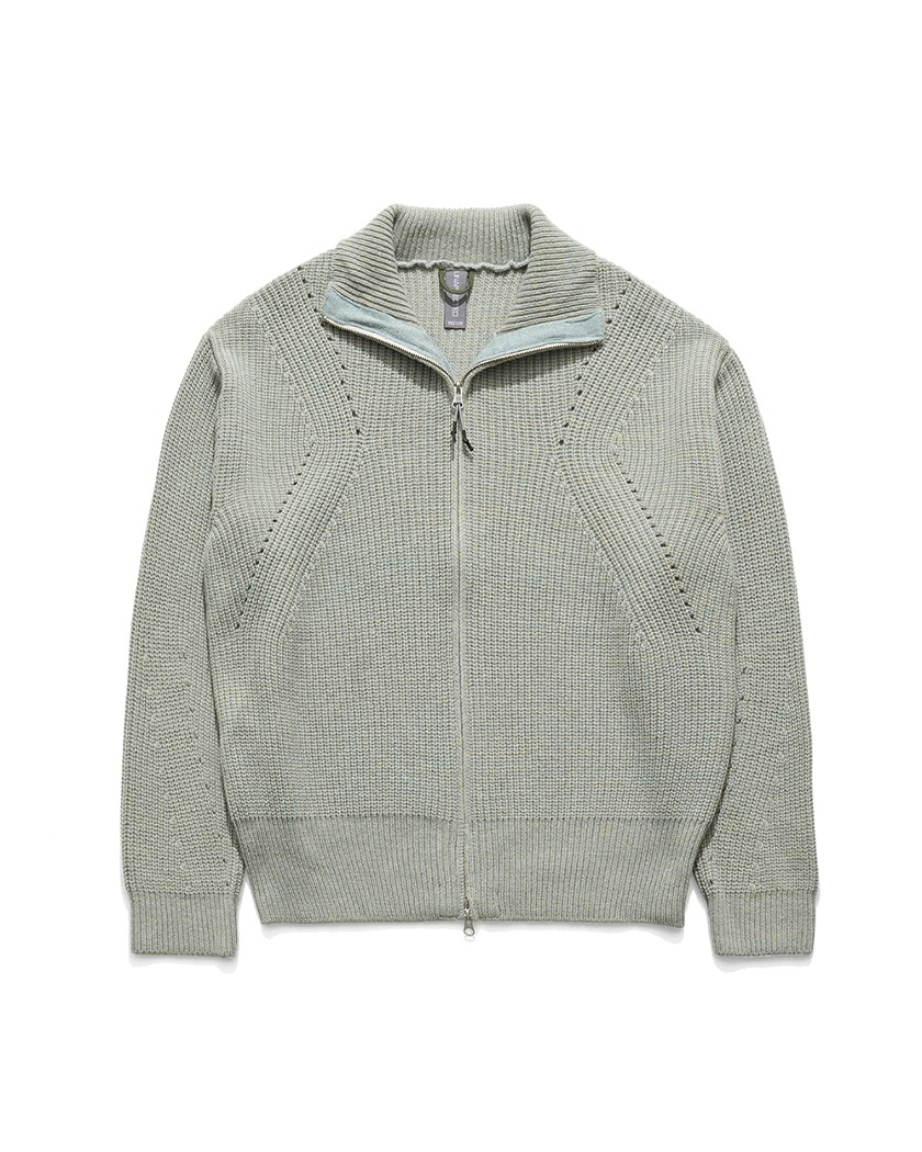 23FW UNAFFECTED KNITTED ZIP-UP CARDIGAN MOSS GREEN MELANGE