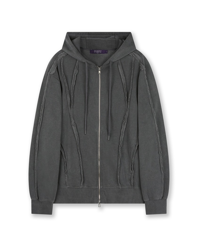 CUT OUT WASHED HOODED ZIP UP CHARCOAL