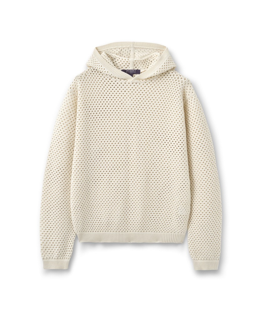 23SS PUNCHING NET HOODED KNIT IVORY