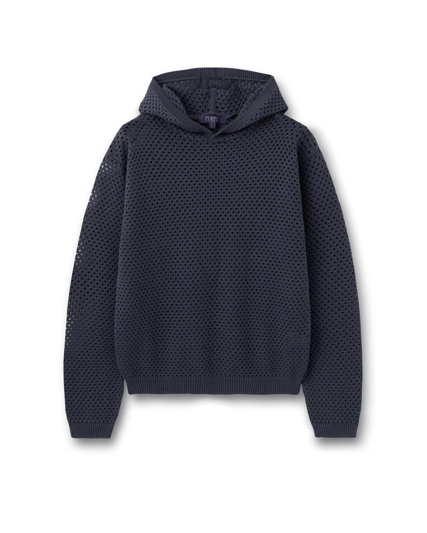 PUNCHING NET HOODED KNIT VIOLET GREY