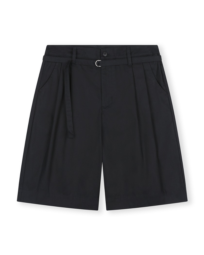 23SS THREE TUCK BELTED SHORTS BLACK