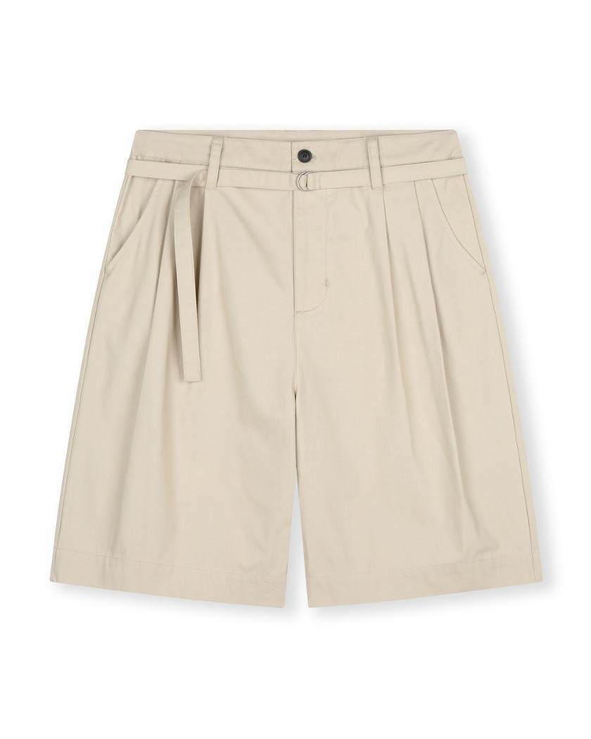 23SS THREE TUCK BELTED SHORTS BEIGE